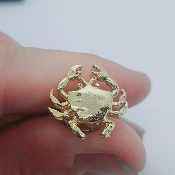 CRAB FIGURAL GOLD CLUTCH PIN BROOCH TIE TACK LAPEL BROACH GOLDTONE VTG Ballou - Picture 2 of 13